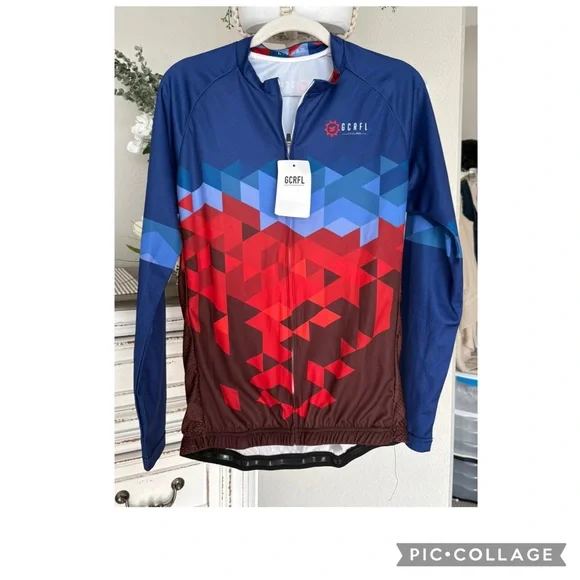 NEW GCRFL LONG SLEEVE CYCLING JERSEY DISTINCTIVE GEOMETRIC GRADIENT DESIGN - Picture 2 of 5